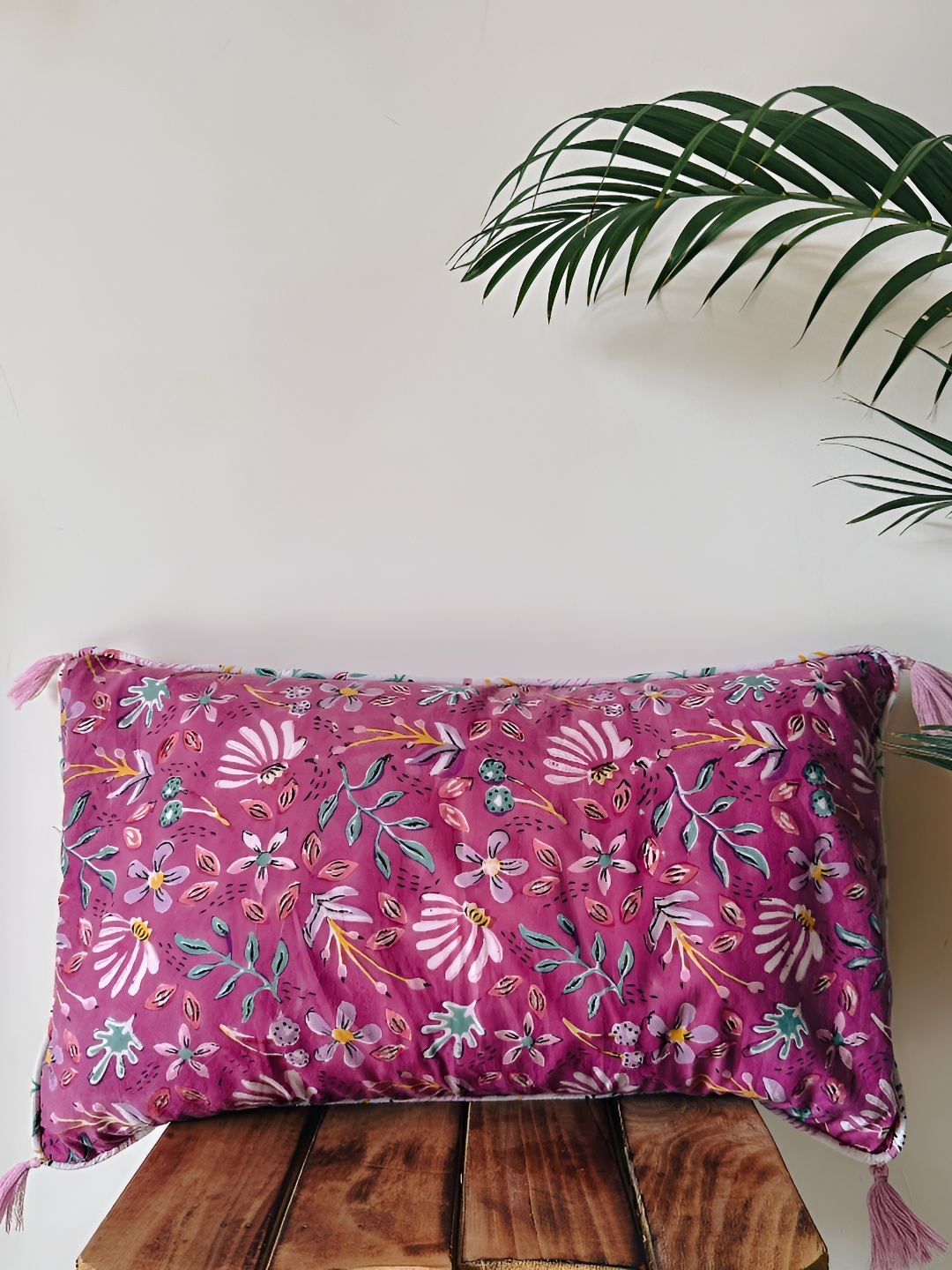 

NURTURE INDIA Purple & Green Floral Rectangular Cushion Cover