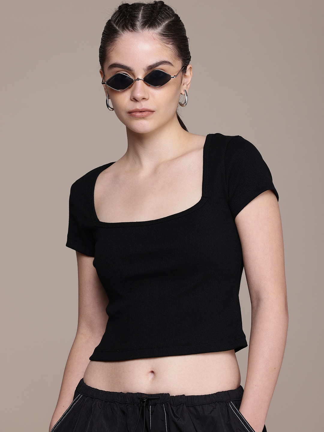 

The Roadster Life Co. Square Neck Ribbed Crop Top, Black