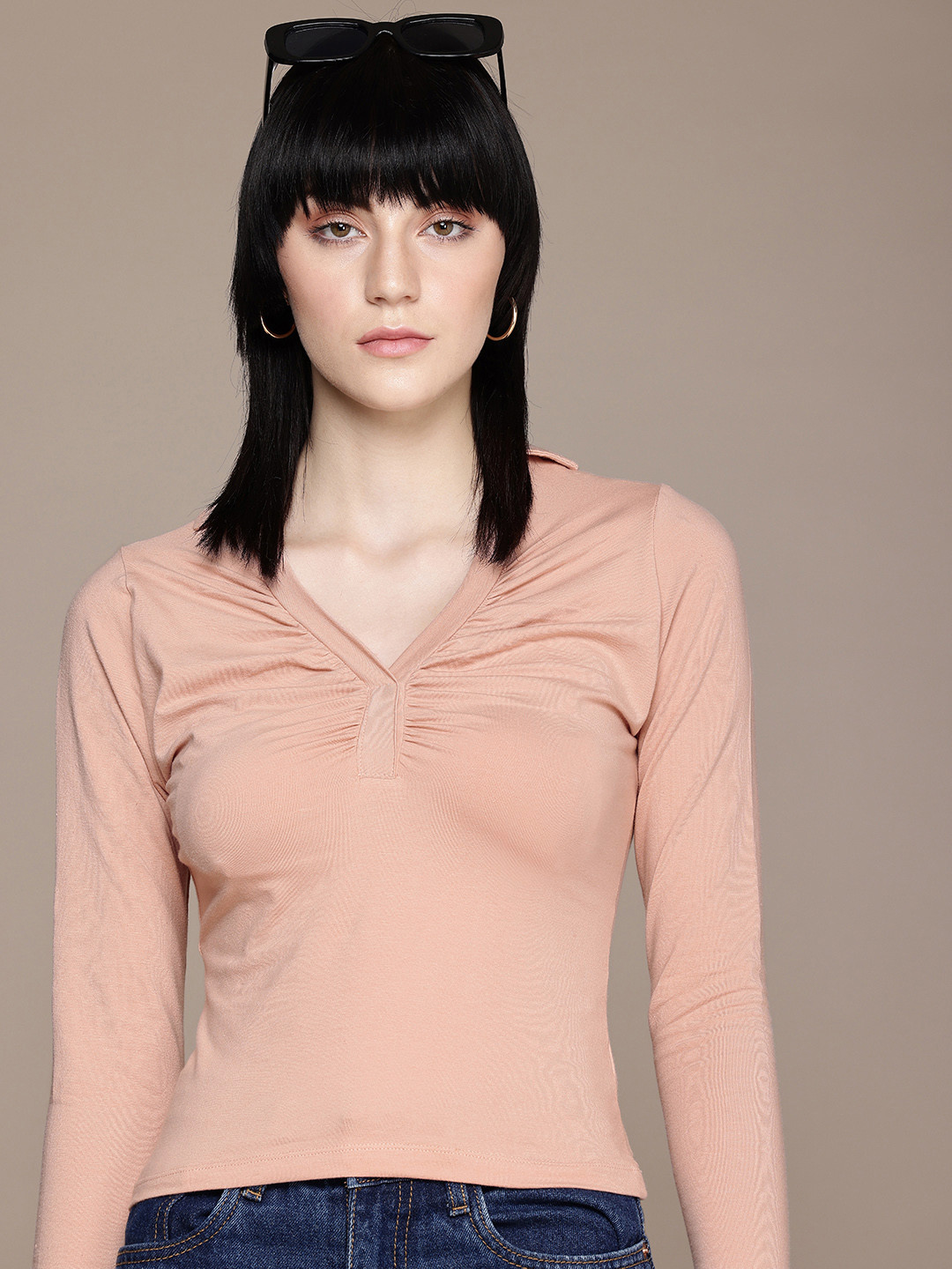 

The Roadster Life Co. Shirt Collar Gathered Detailed Casual Top, Rose