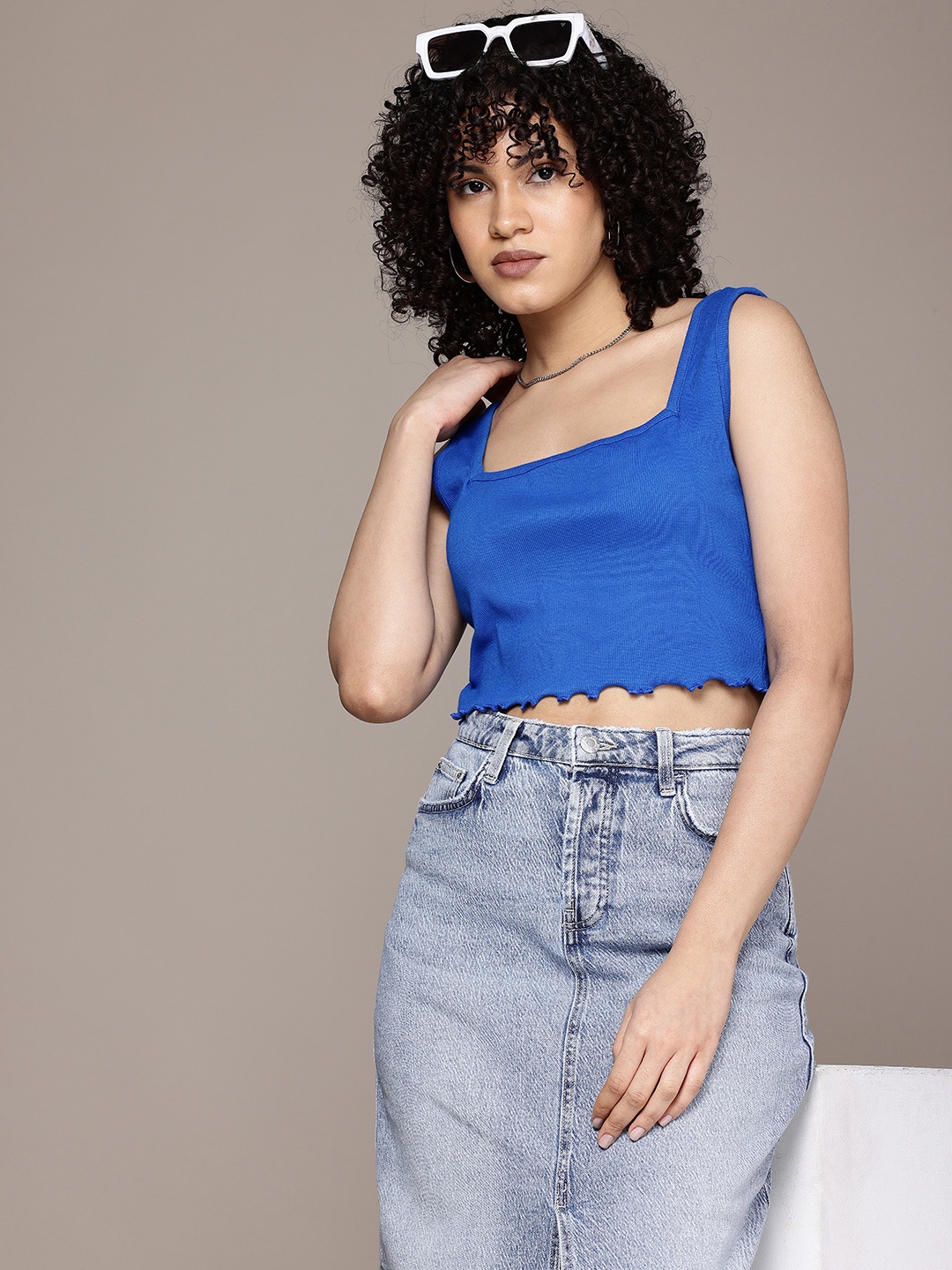 

The Roadster Life Co. Sleeveless Ribbed Crop Top, Blue