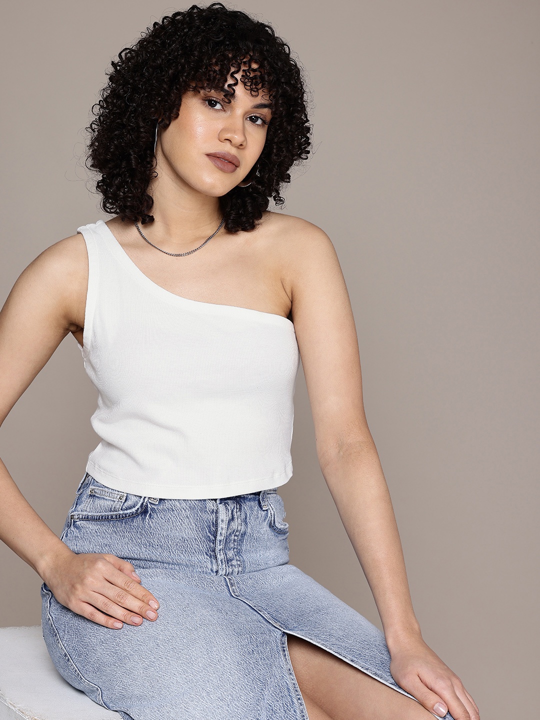 

The Roadster Life Co. Ribbed One Shoulder Crop Top, White