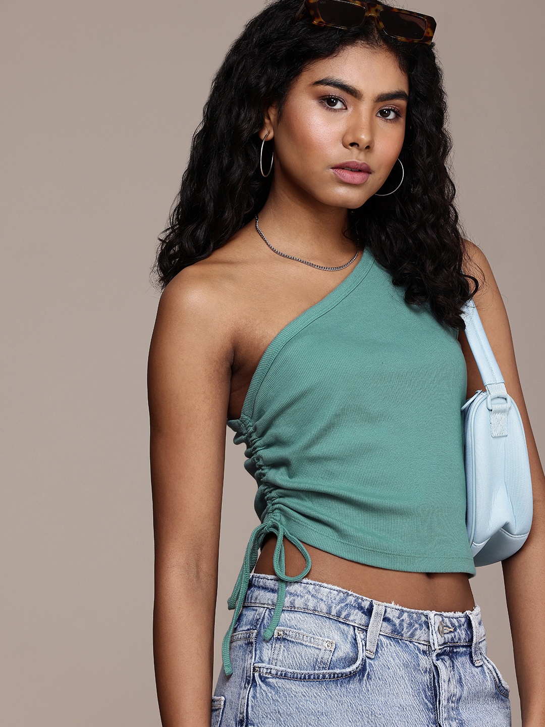 

The Roadster Life Co. One Shoulder Ribbed CropTop, Green