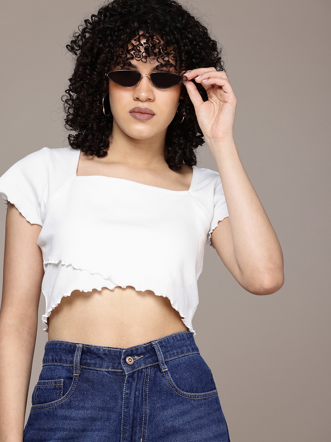 

The Roadster Life Co. Ribbed Square Neck Wrap Style Crop Top, White