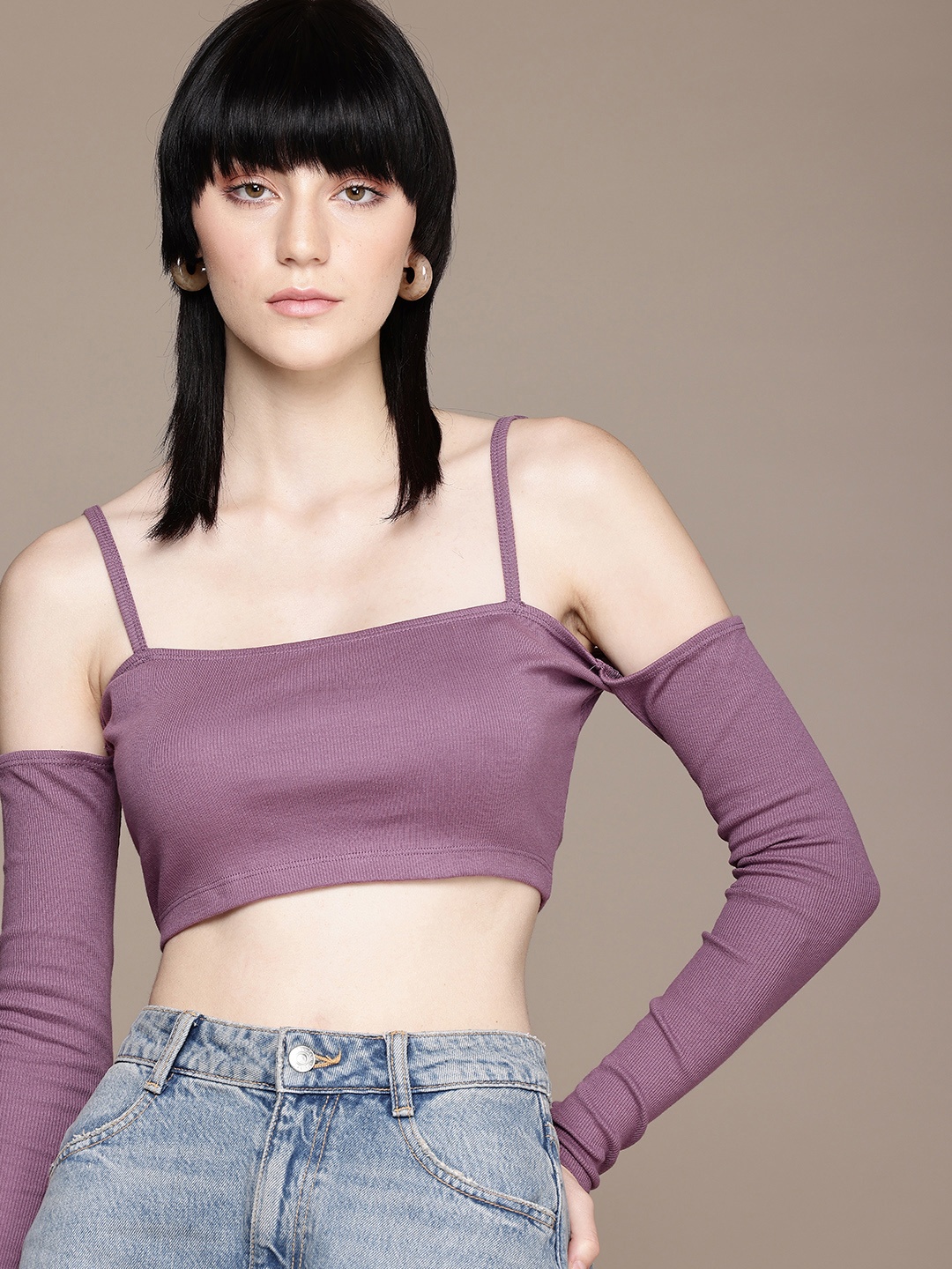 

The Roadster Life Co. Shoulder Straps Ribbed Crop Top, Purple