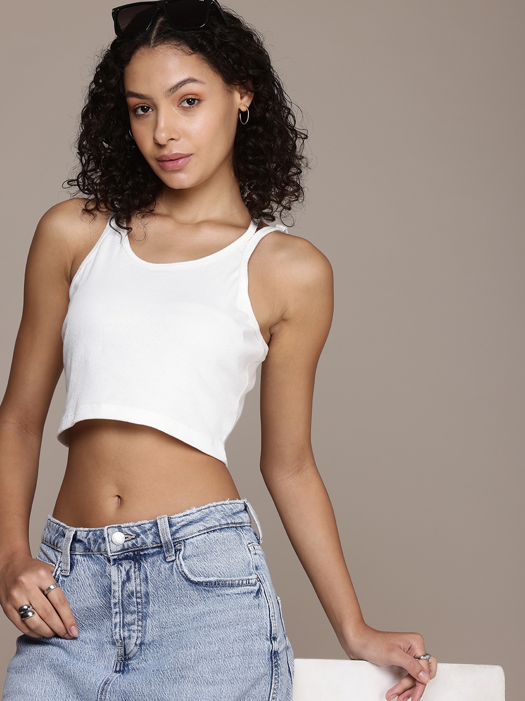 

The Roadster Life Co. Ribbed Styled Back Crop Top, White