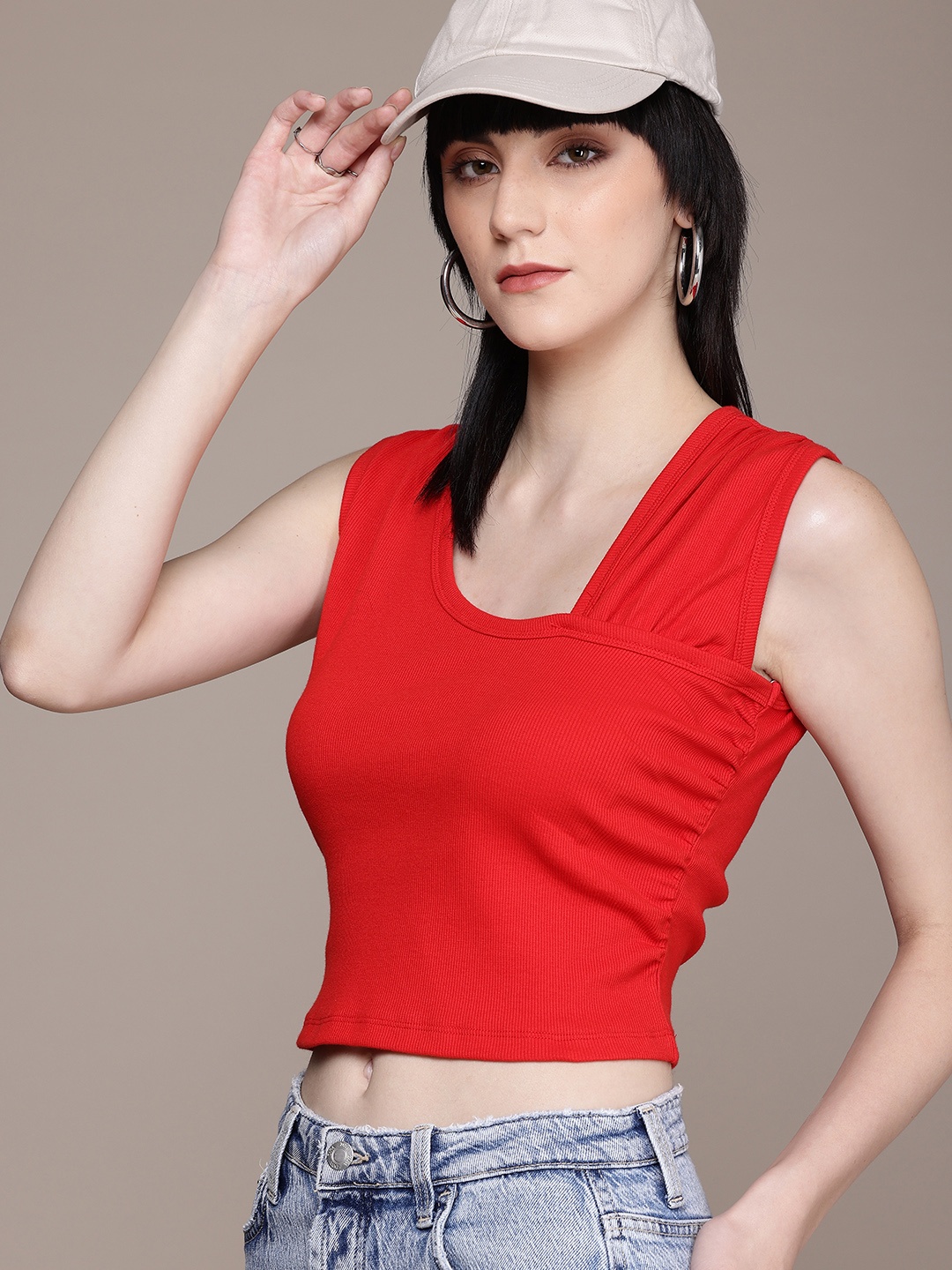 

The Roadster Life Co. Asymmetric Neck Regular Top, Red