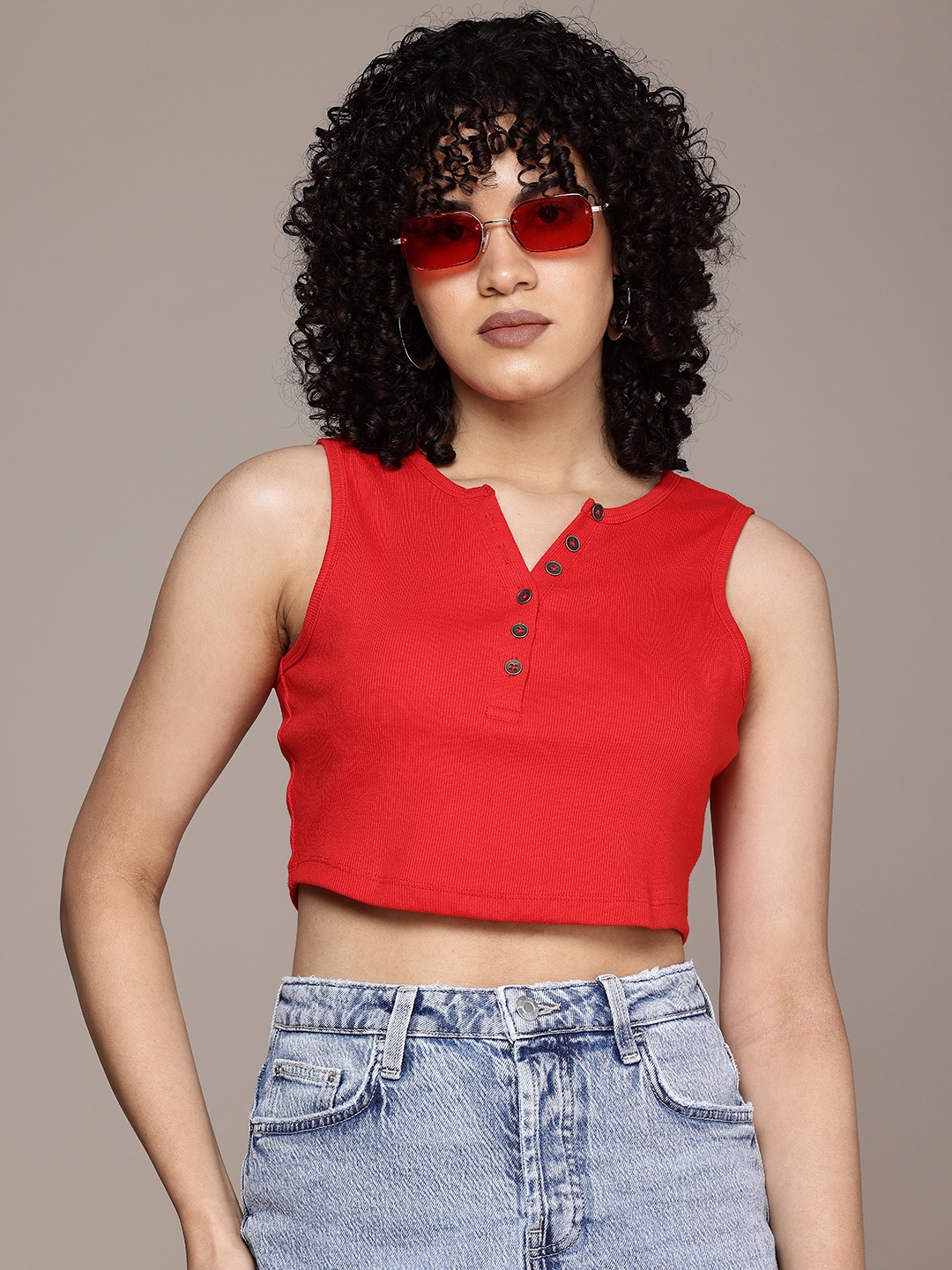 

The Roadster Life Co. Sleeveless Ribbed Crop Top, Red