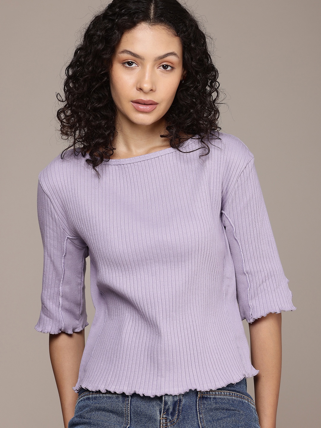 

The Roadster Life Co. Boat Neck Ribbed Top, Lavender