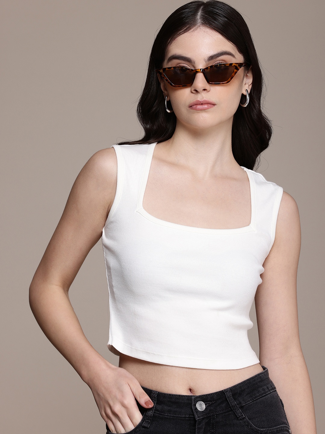 

The Roadster Life Co. Ribbed Crop Fitted Top, White