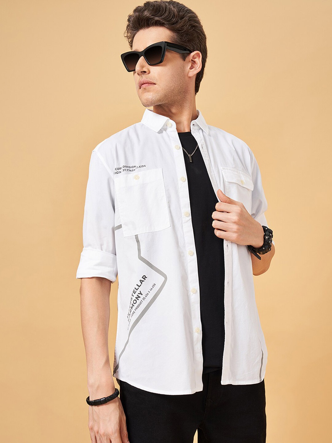 

SF JEANS by Pantaloons Slim Fit Spread Collar Casual Shirt, White