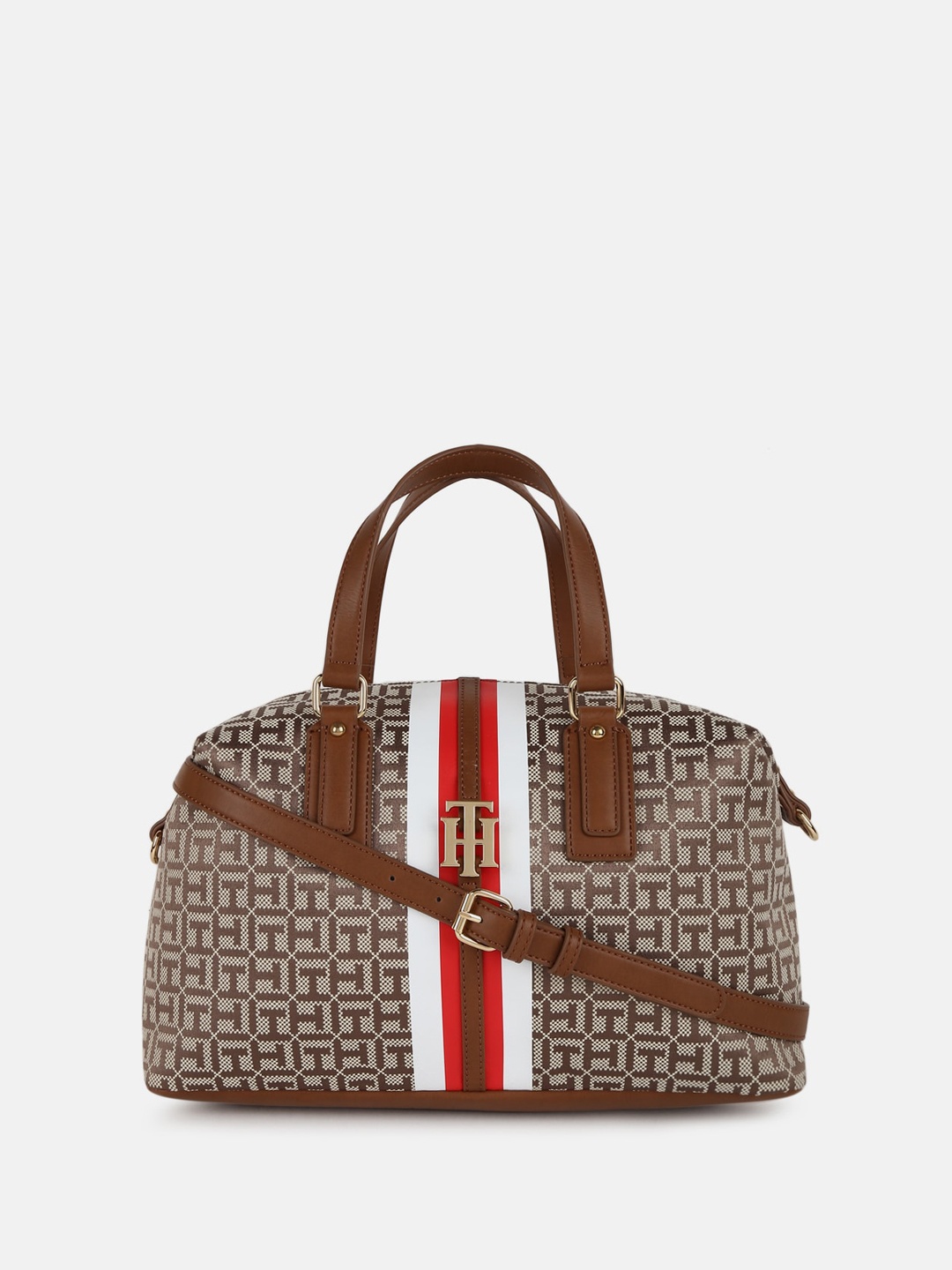 

Tommy Hilfiger Printed Structured Cotton Handheld Bag, Brown