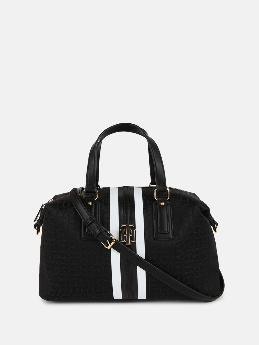 

Tommy Hilfiger Striped Structured Handheld Bag, Black