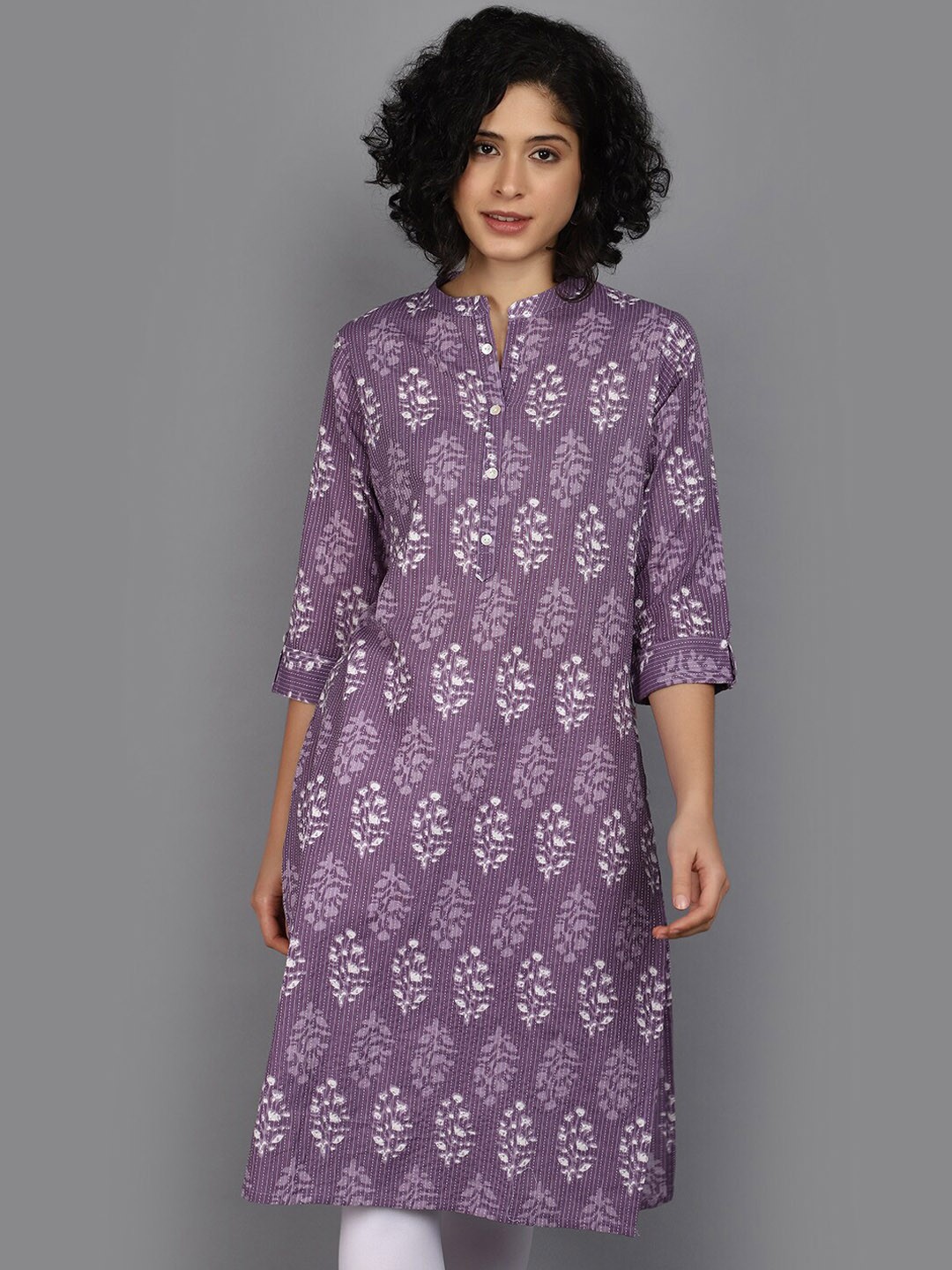 

V-Mart Floral Printed Straight Cotton Kurta, Purple