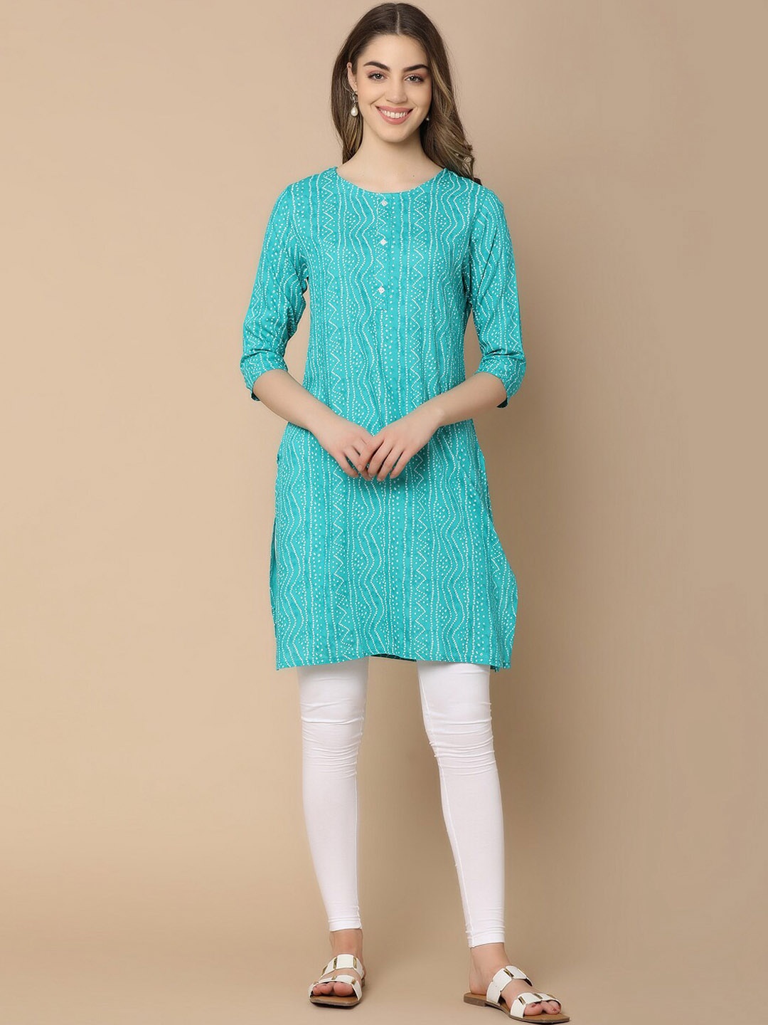 

V-Mart Bandhani Printed Straight Kurta, Blue