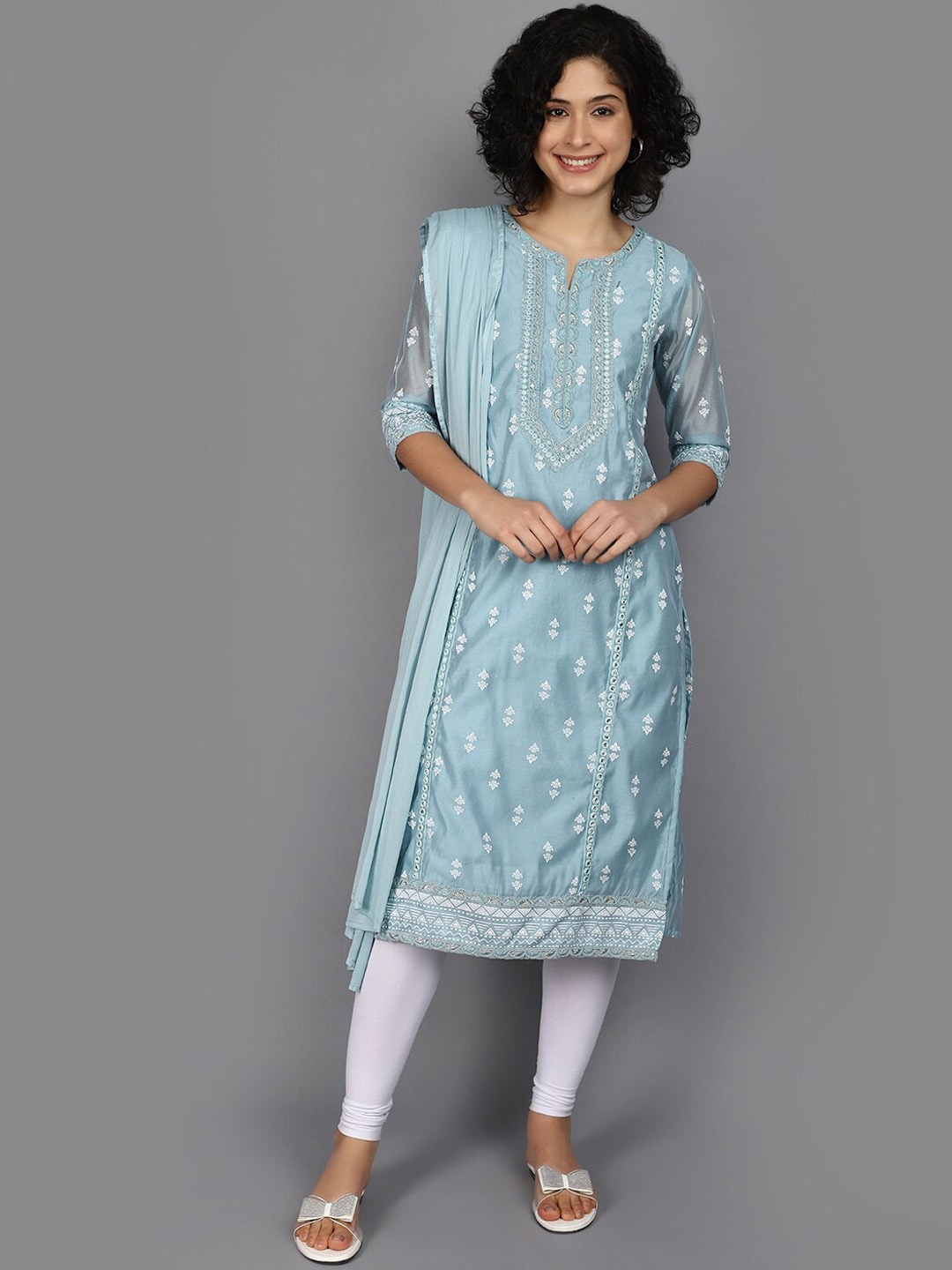 

V-Mart Ethnic Motifs Printed Chanderi Cotton Kurta, Blue