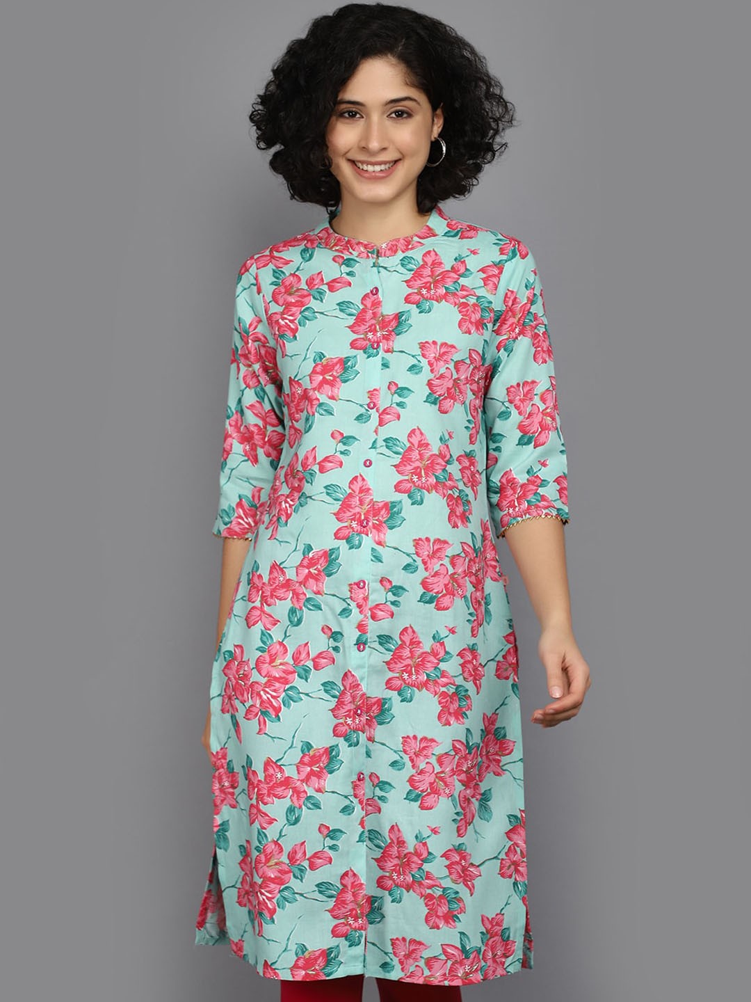 

V-Mart Floral Printed Straight Kurta, Sea green