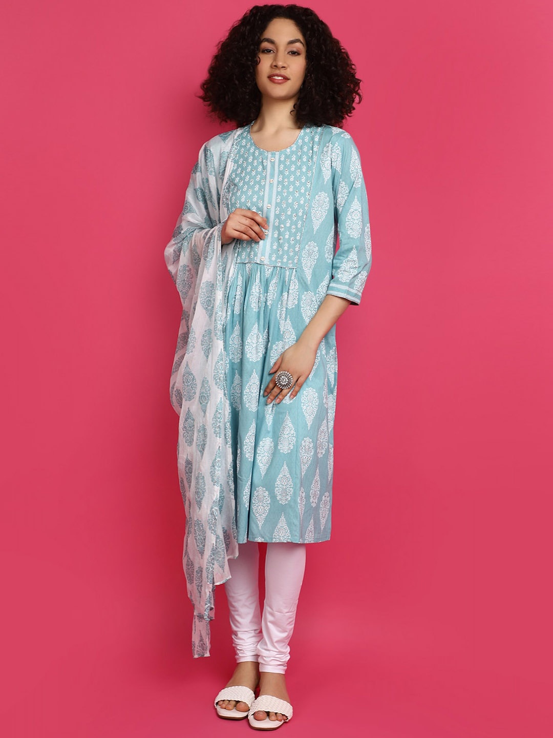 

V-Mart Ethnic Motifs Printed A-Line Kurta, Blue