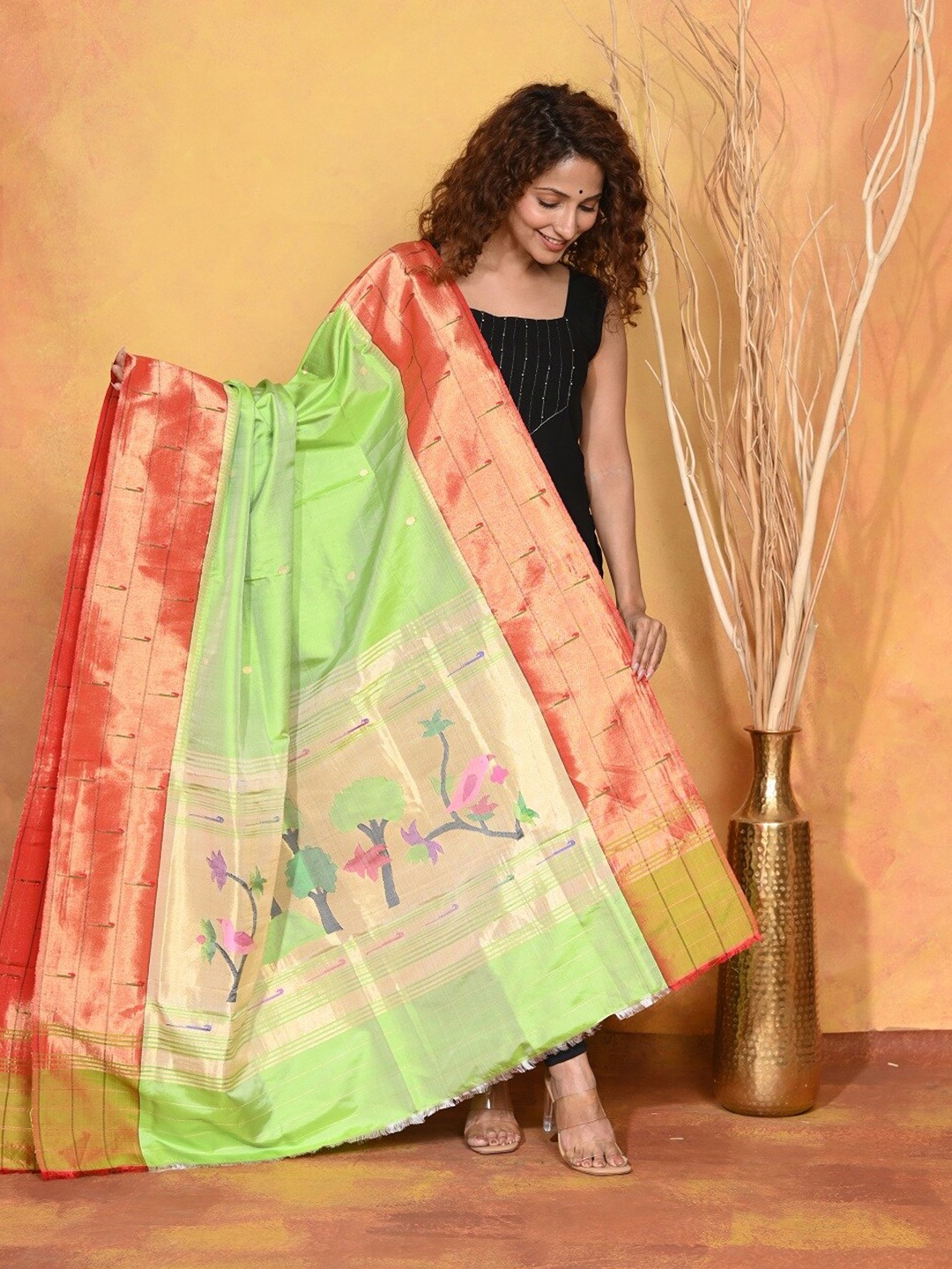 

Very Much Indian Ethnic Motifs Woven Design Pure Silk Dupatta, Green
