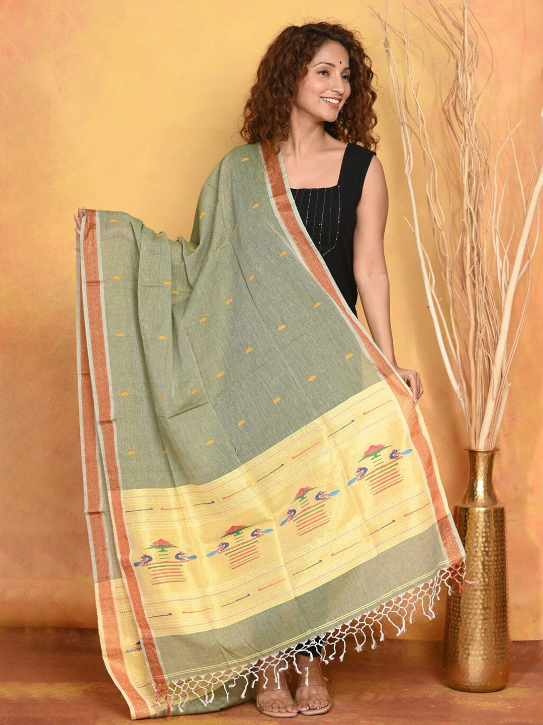 

Very Much Indian Printed Pure Cotton Dupatta, Green