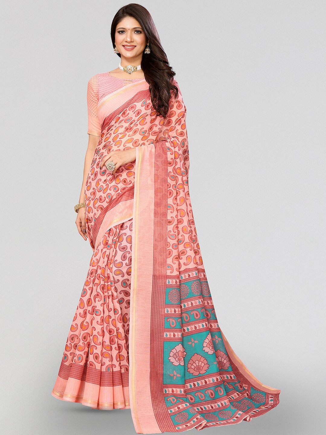 

Yashika Ethnic Motifs Zari Mysore Silk Saree, Peach