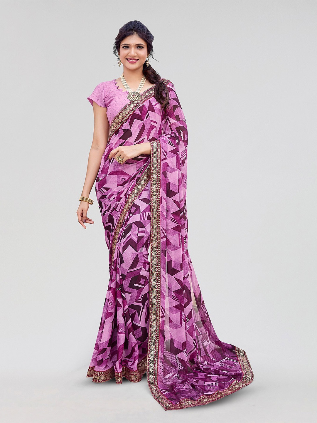 

Yashika Abstract Printed Zari Saree, Purple