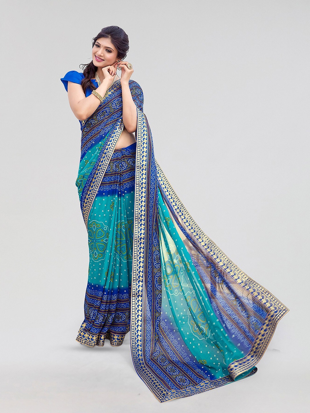 

Yashika Bandhani Printed Georgette Saree, Blue