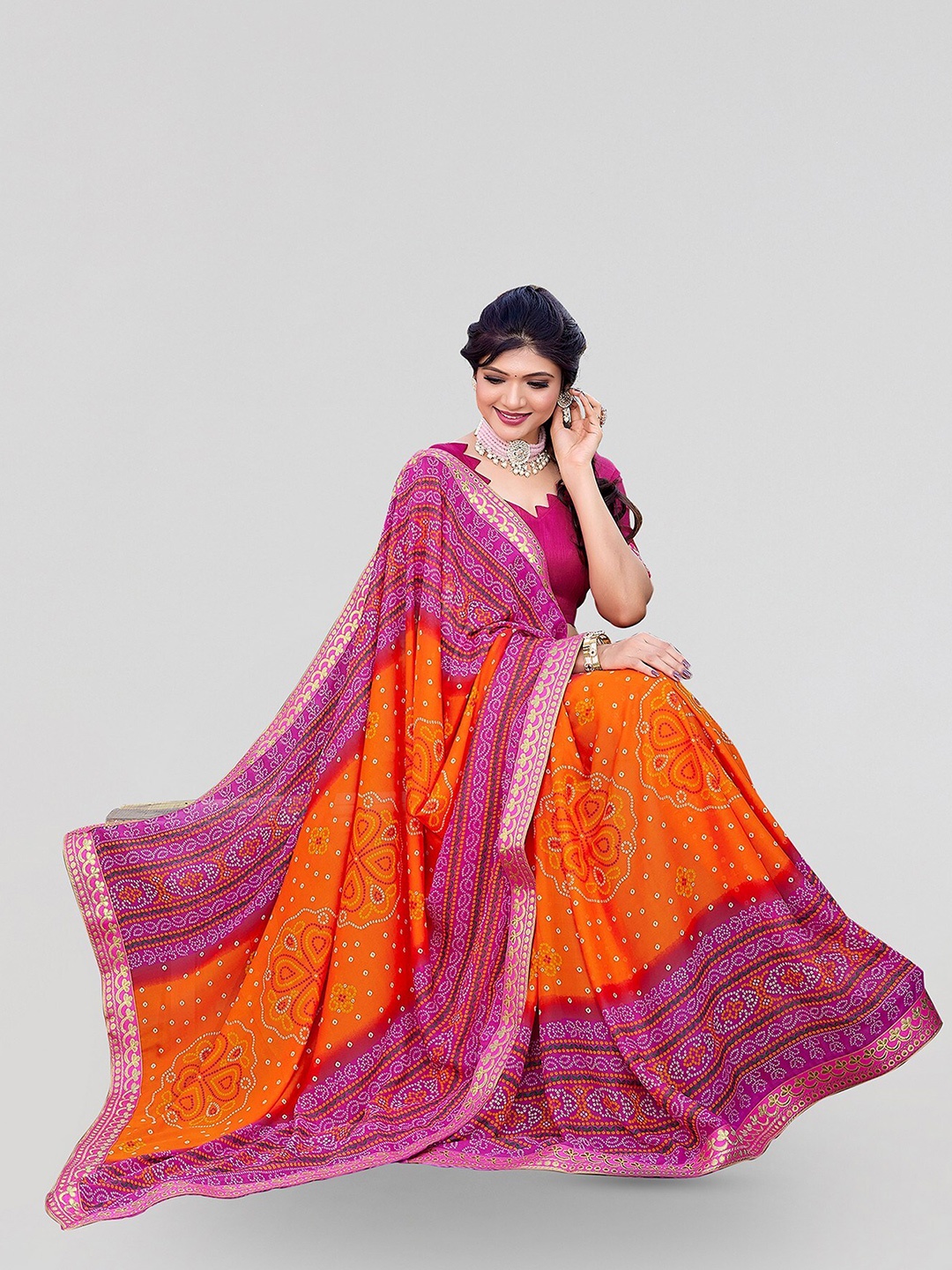 

Yashika Printed Bandhani Saree, Purple