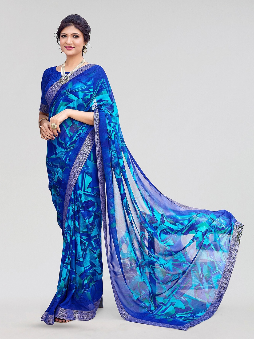 

Yashika Bandhani Printed Georgette Designer Saree, Blue