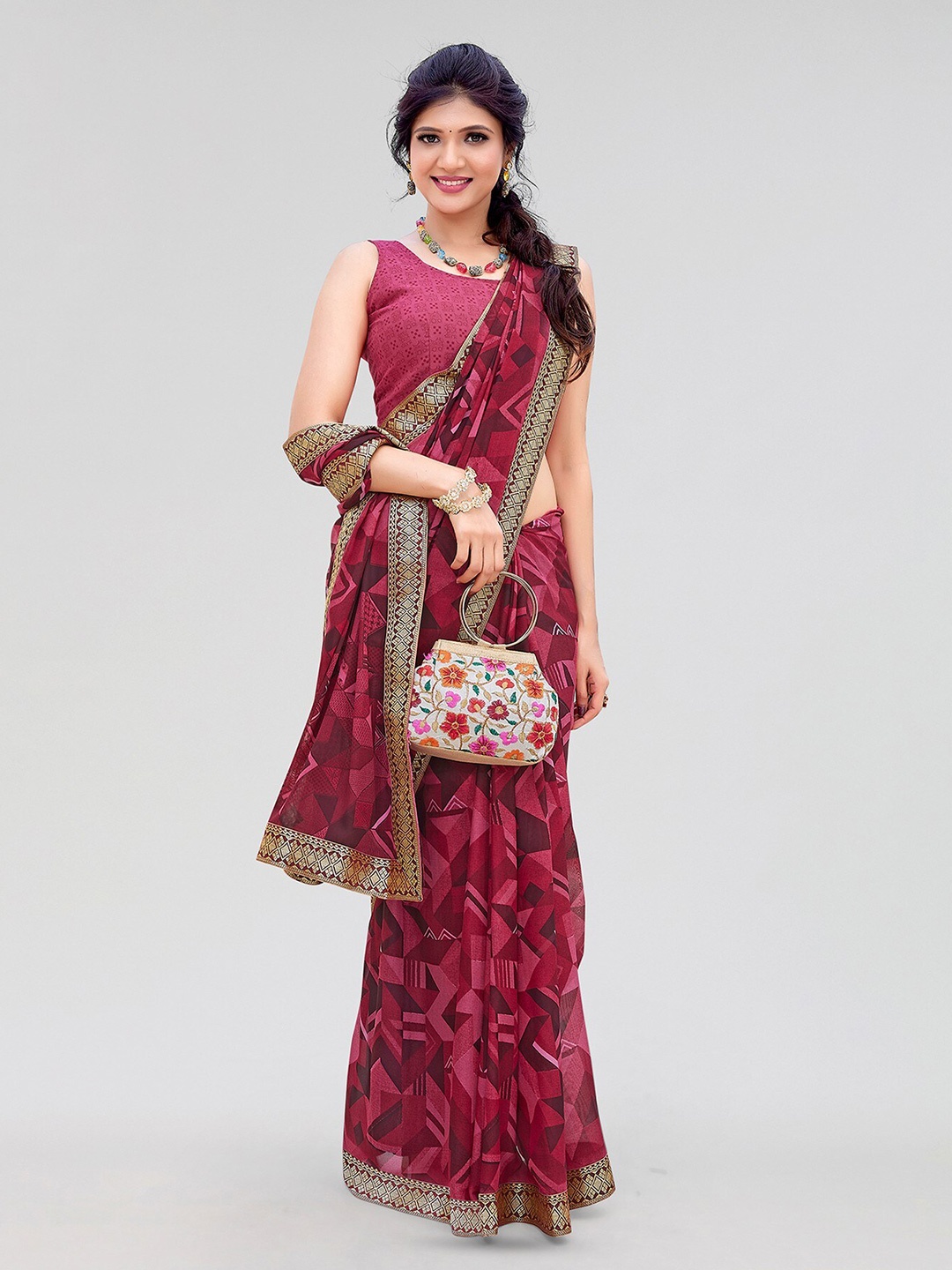 

Yashika Zari Poly Georgette Saree, Red