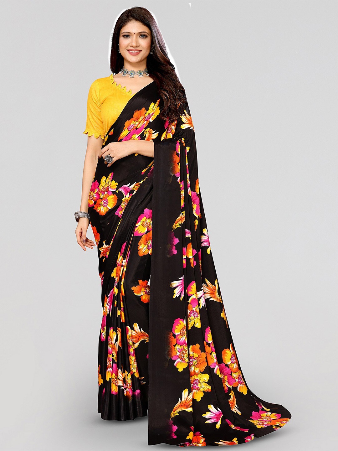 

Yashika Floral Printed Art Silk Saree, Black