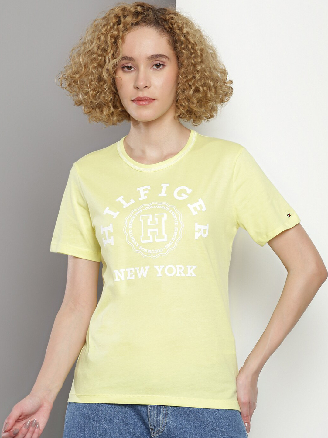 

Tommy Hilfiger Typography Printed Pure Cotton T-shirt, Yellow