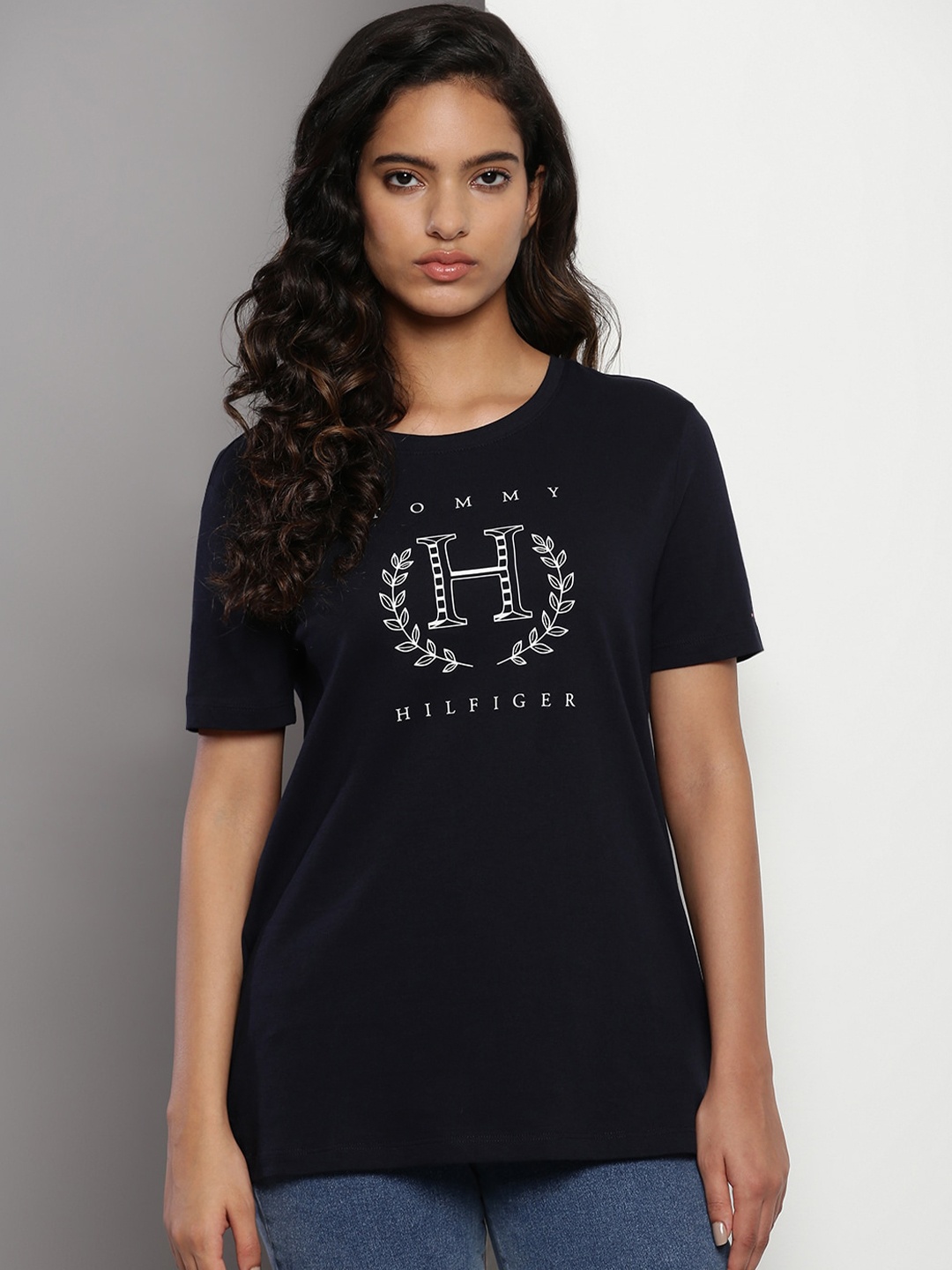 

Tommy Hilfiger Typography Printed Pure Cotton T-shirt, Navy blue