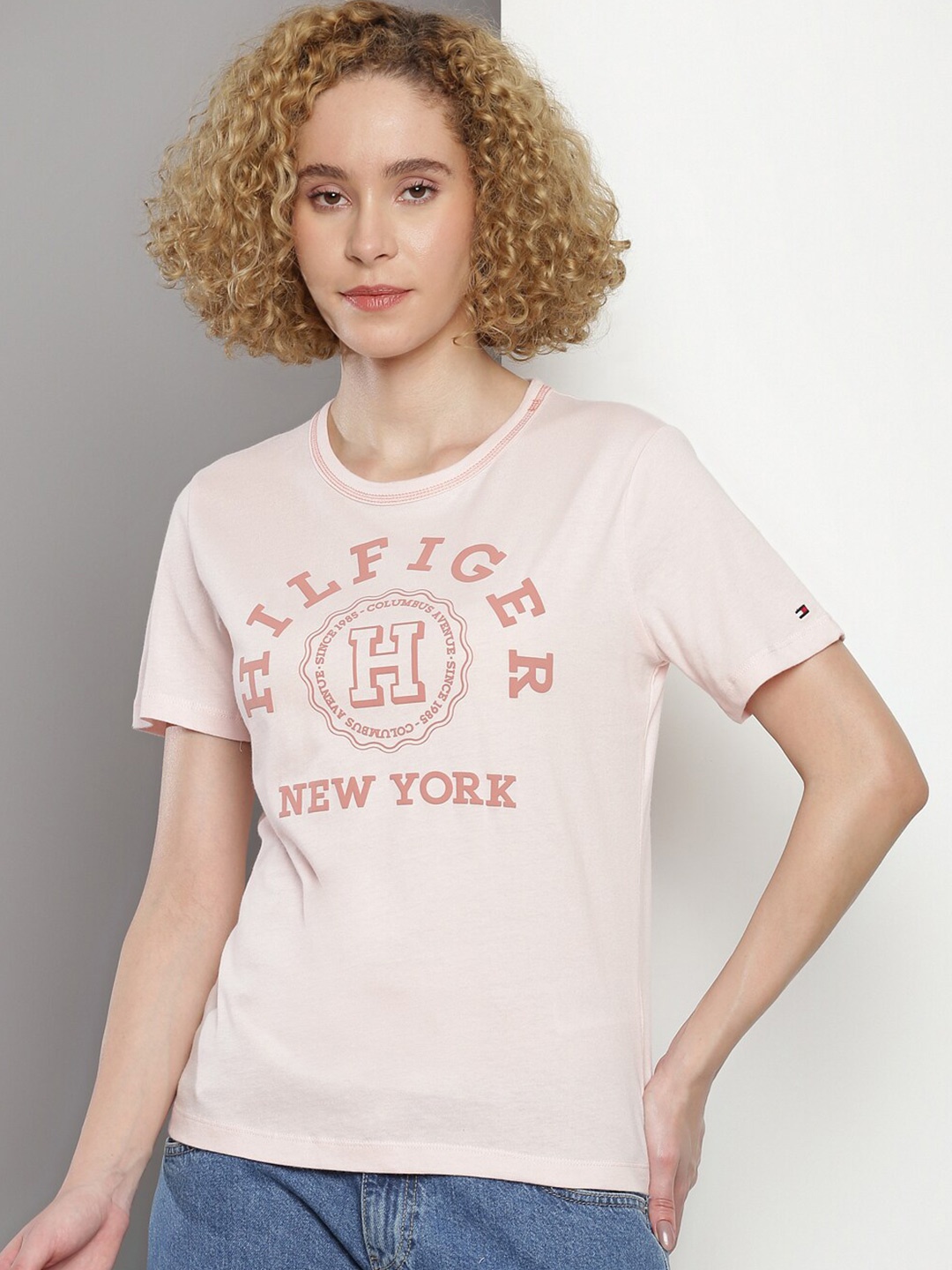 

Tommy Hilfiger Typography Printed Pure Cotton T-shirt, Pink