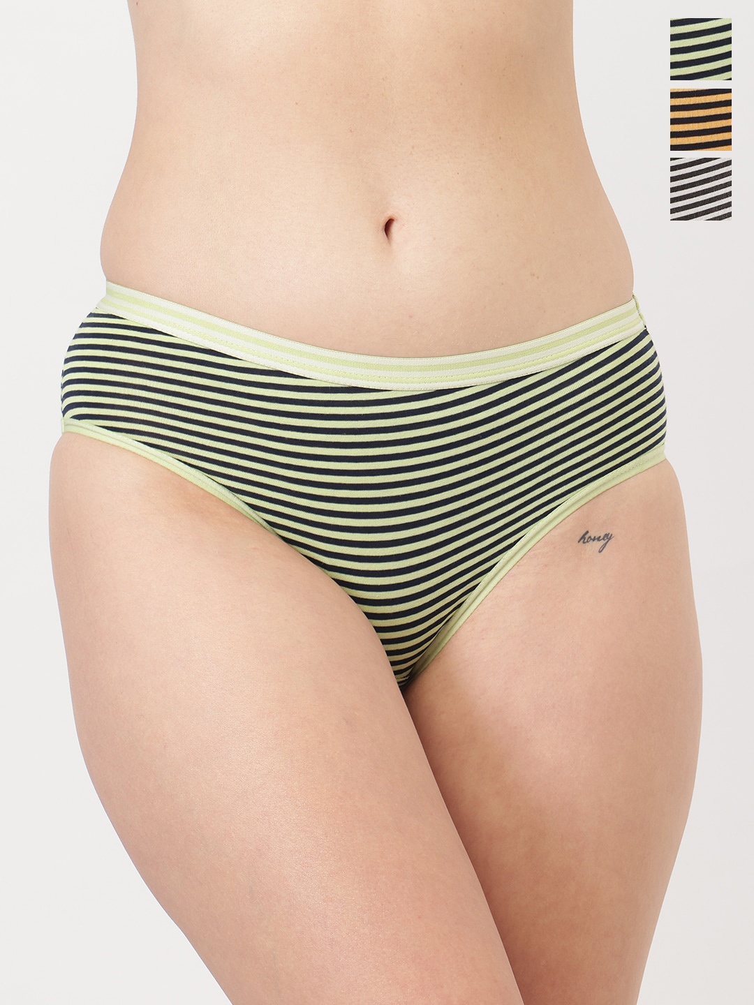 

DressBerry Green Pack Of 3 Striped Hipster Briefs DB-CHV-BRF-34-13A, Yellow
