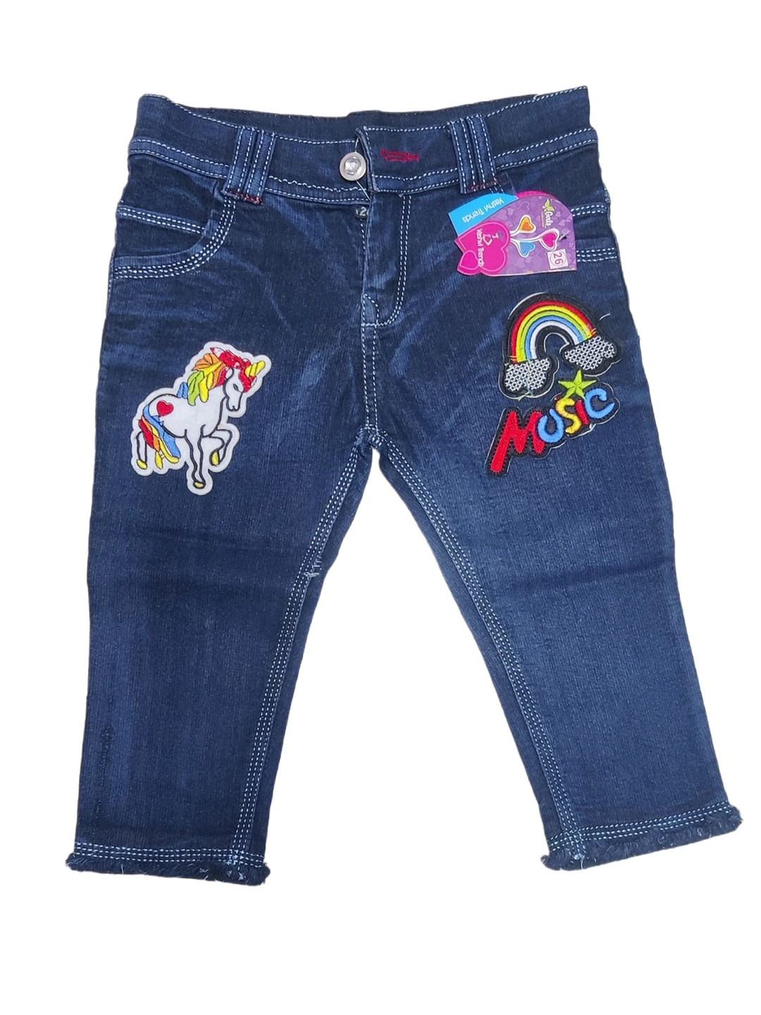 

BAESD Girls Printed Cotton Denim Capris, Blue