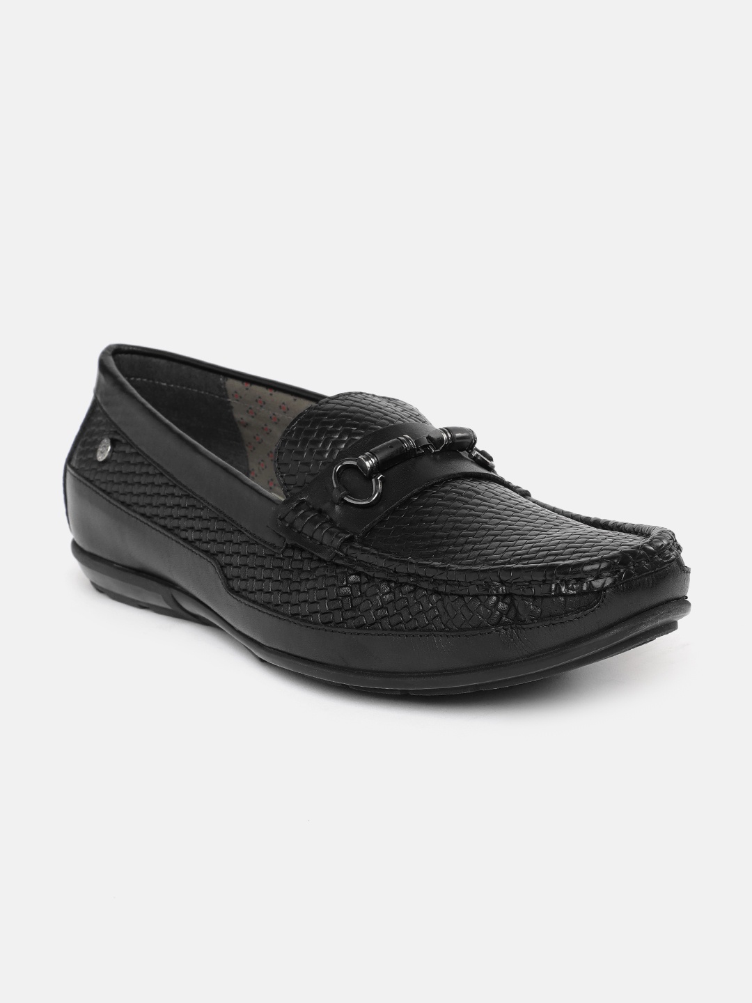 

Lee Cooper Men Textured Horsebit Detail Leather Loafers, Black