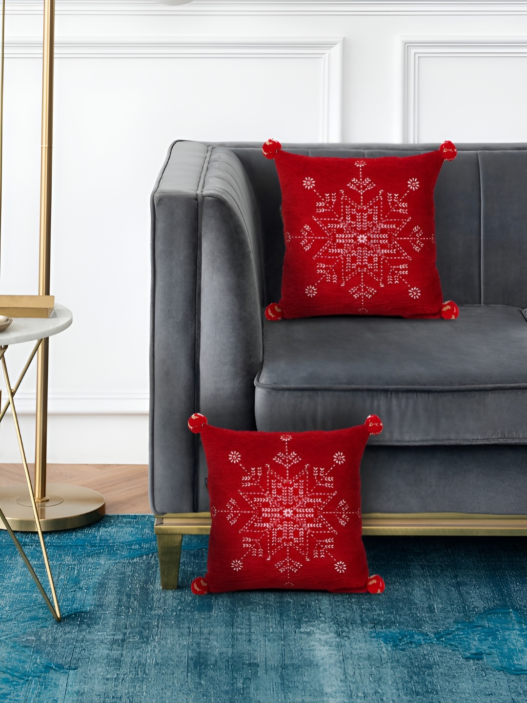 

Mezposh Red & Cream Set Of 2 Quirky Velvet Square Cushion Covers