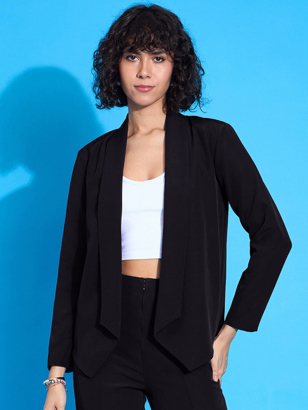 

SASSAFRAS worklyf Shawl Collar Front Open Blazer, Black