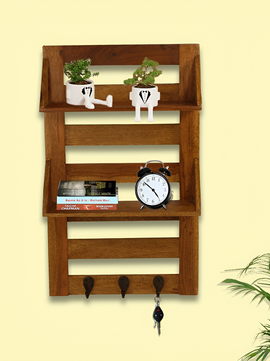 

GLOBALLY INDIAN Brown Wooden Wall Shelf with Keyholders