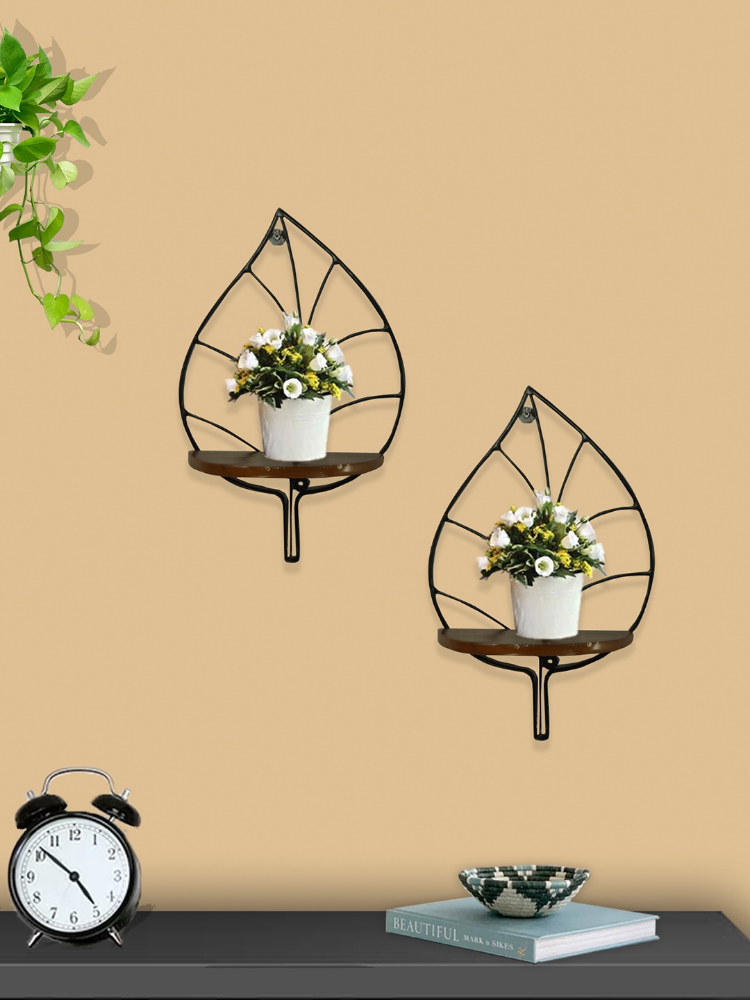 

GLOBALLY INDIAN Black Wooden Wall Shelf