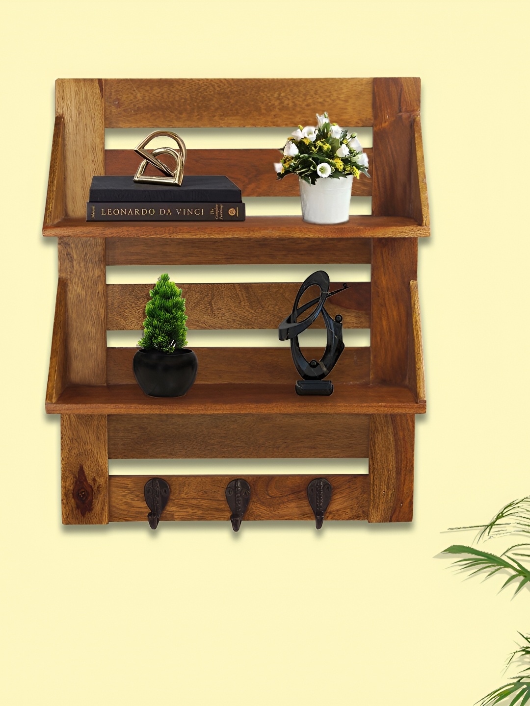 

GLOBALLY INDIAN Brown Wooden Wall Shelf with Keyholders