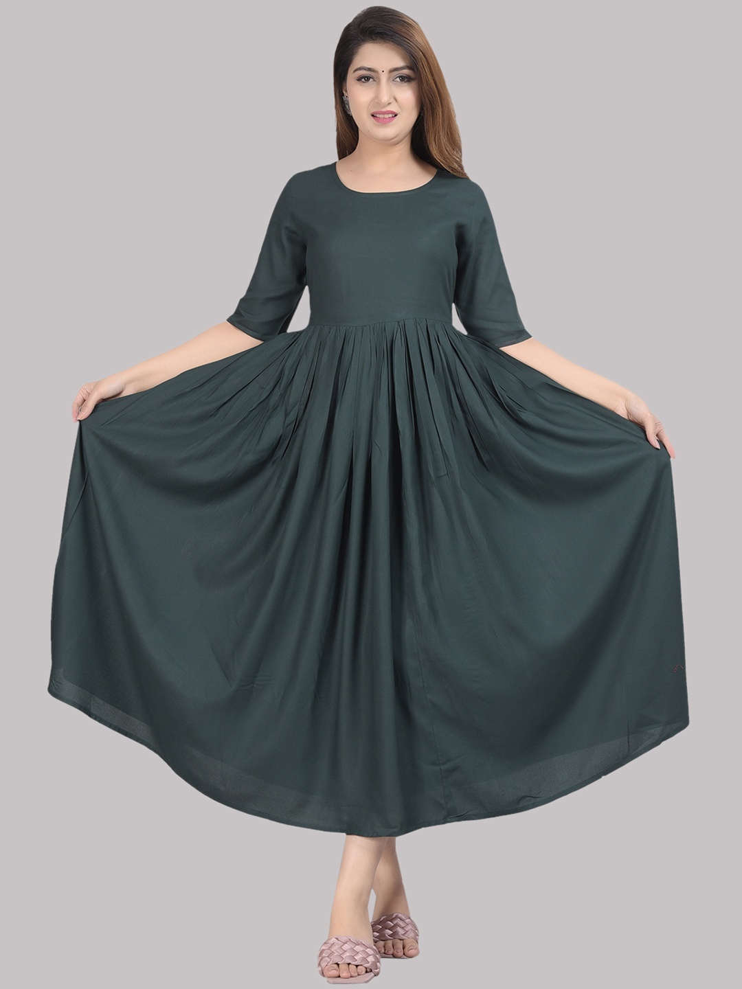 

SIPET Round Neck Short Sleeves Anarkali Kurta, Green