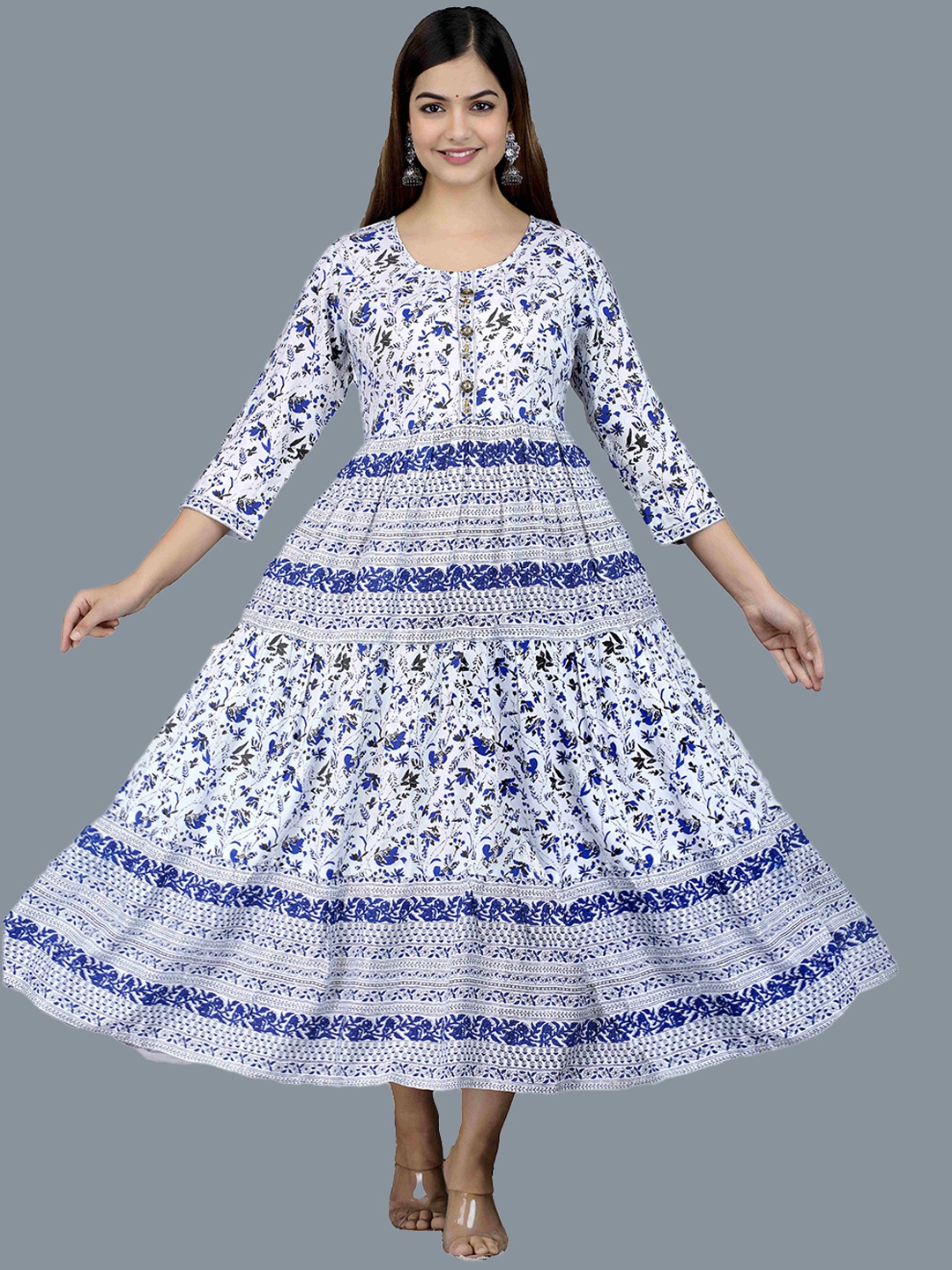 

SIPET Floral Printed Round Neck Anarkali Kurta, White