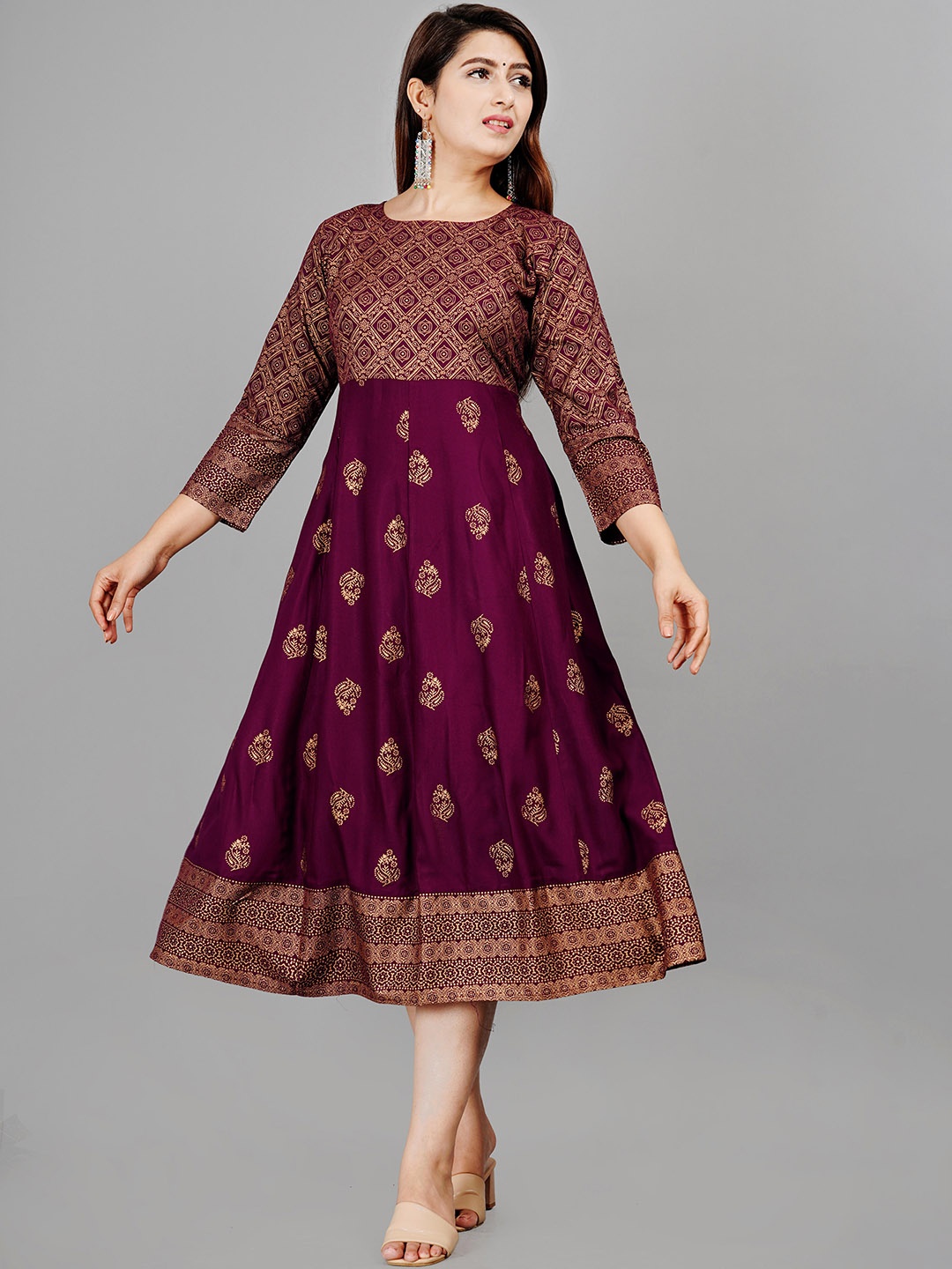 

SIPET Ethnic Motifs Printed Anarkali Kurta, Brown