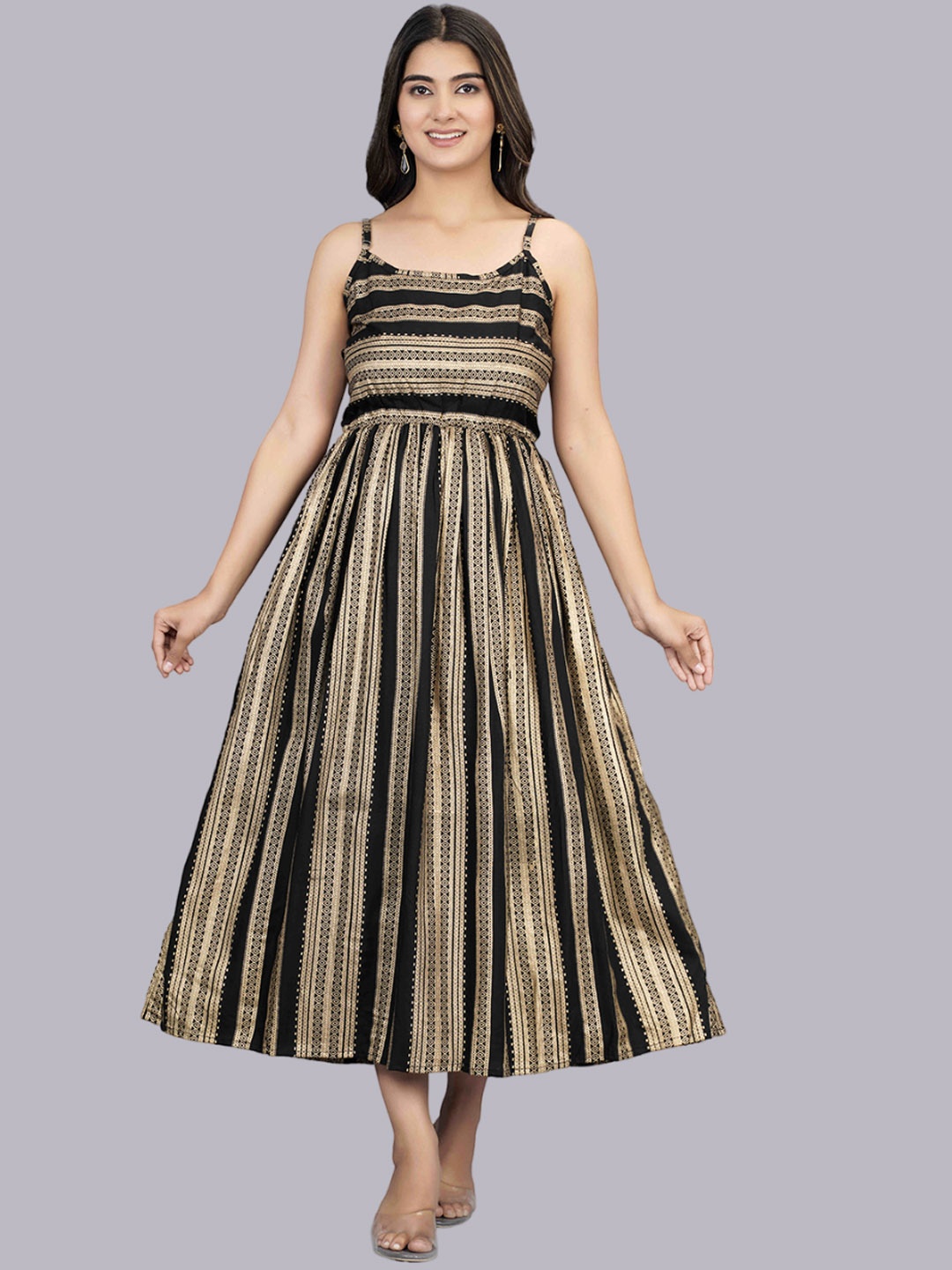 

SIPET Striped Anarkali Kurta, Black