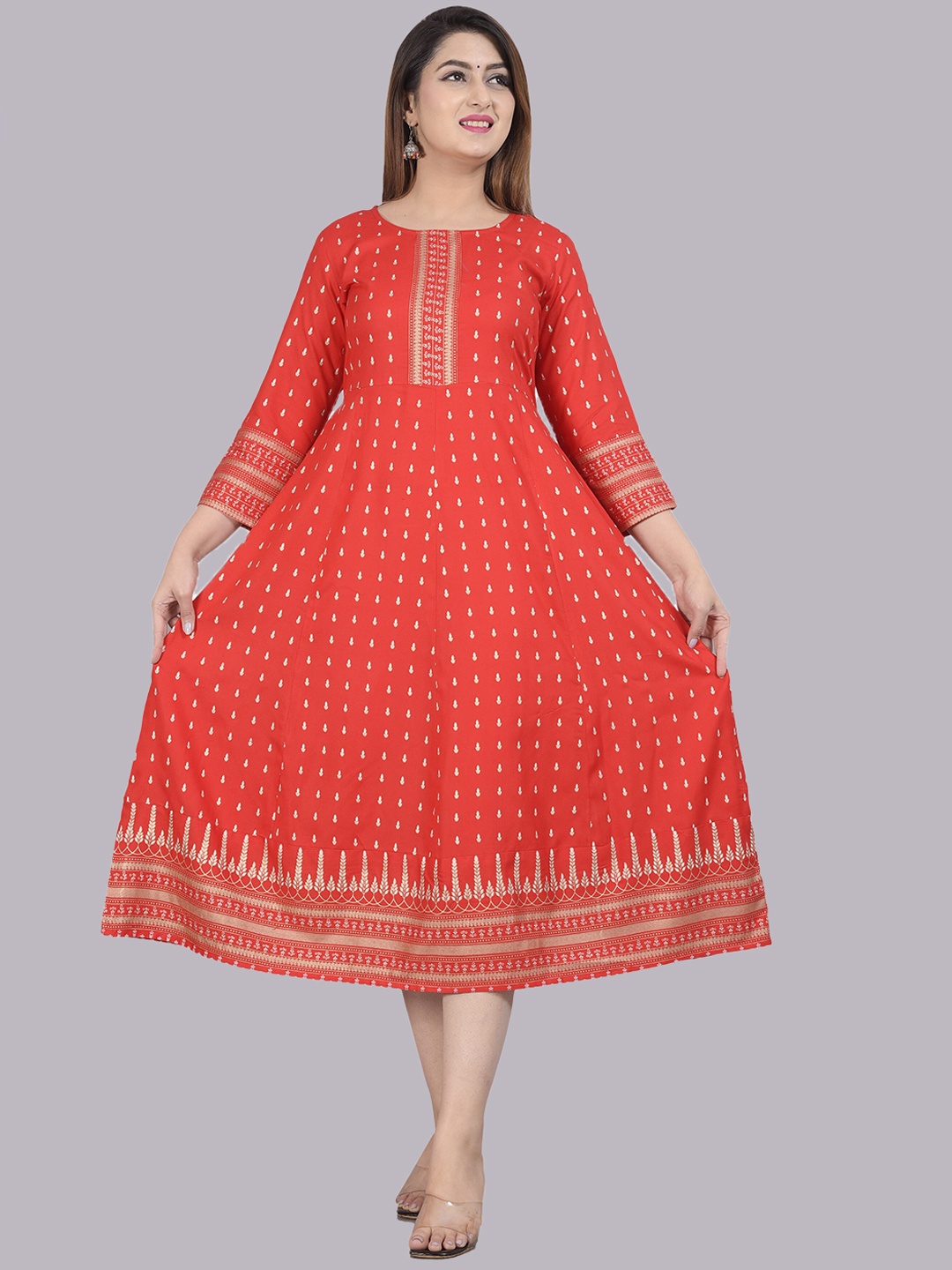 

SIPET Ethnic Motifs Embroidered Gotta Patti Anarkali Kurta, Red