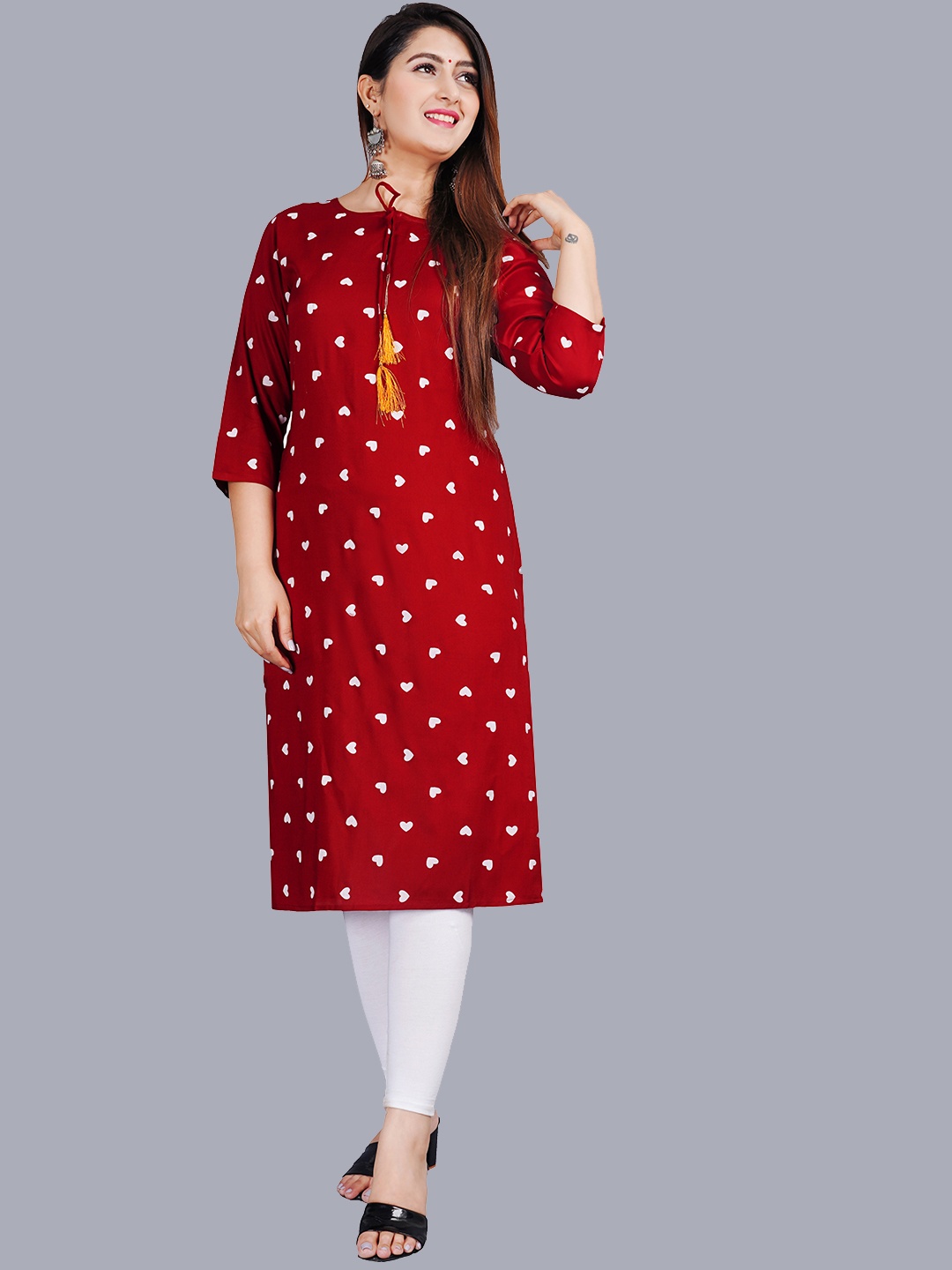 

SIPET Geometric Printed Tie-Up Neck Straight Kurta, Maroon