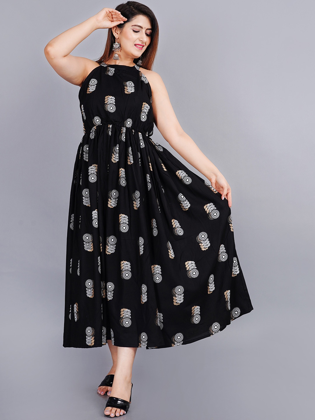 

SIPET Ethnic Motifs Printed Anarkali Kurta, Black