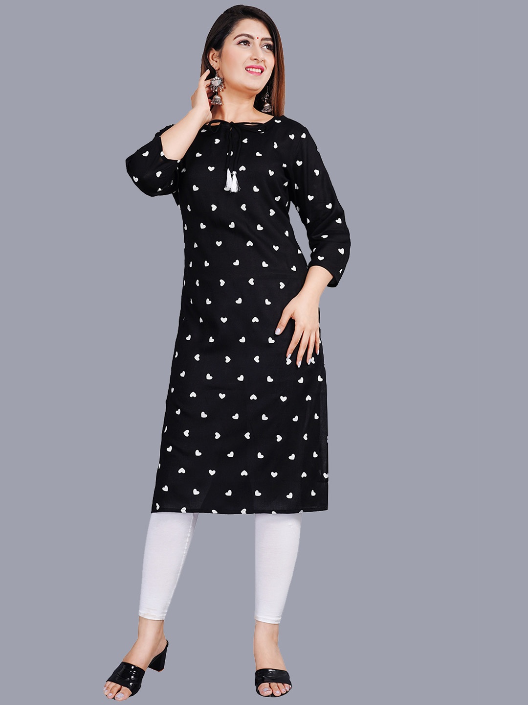 

SIPET Geometric Printed Straight Kurta, Black