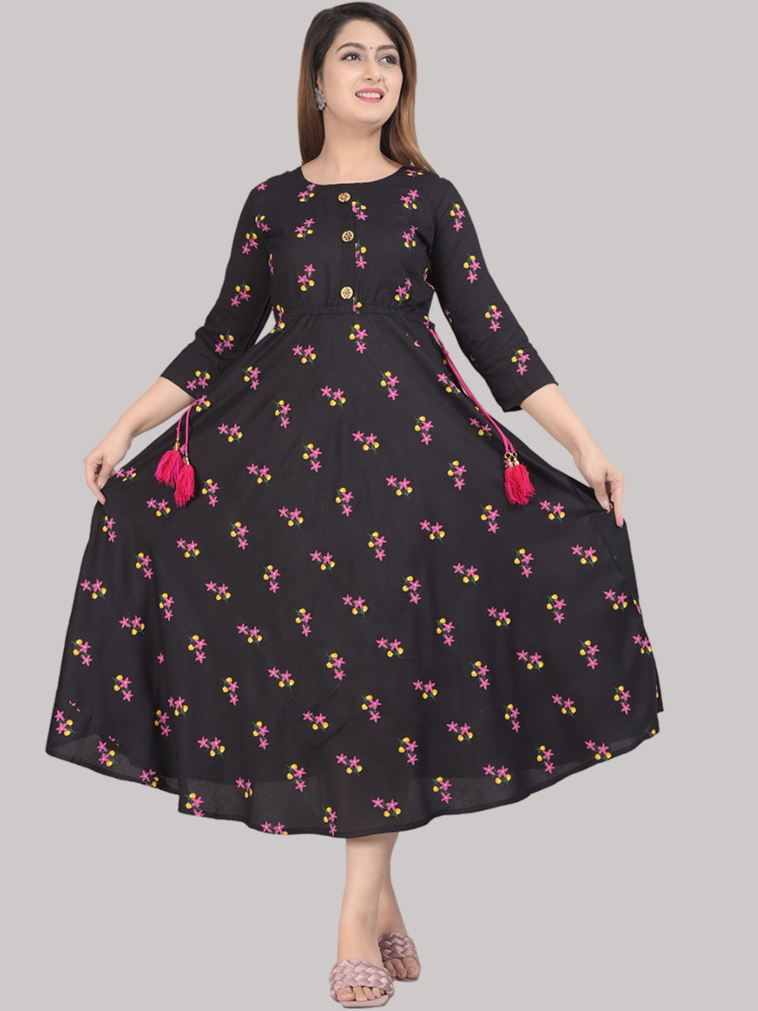 

SIPET Floral Printed Anarkali Kurta, Black